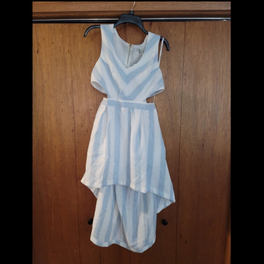Blue and white striped high low dress